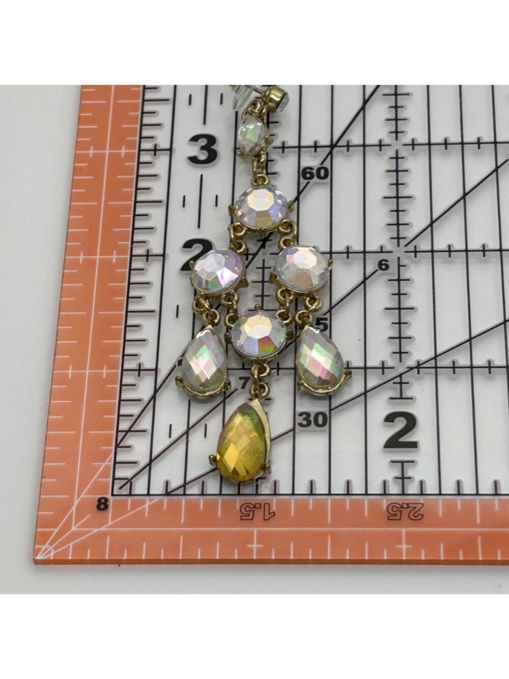 Vintage Gold Tone Aurora Borealis Earrings Acrylic Rhinestone Chandelier Dangle - Picture 9 of 10